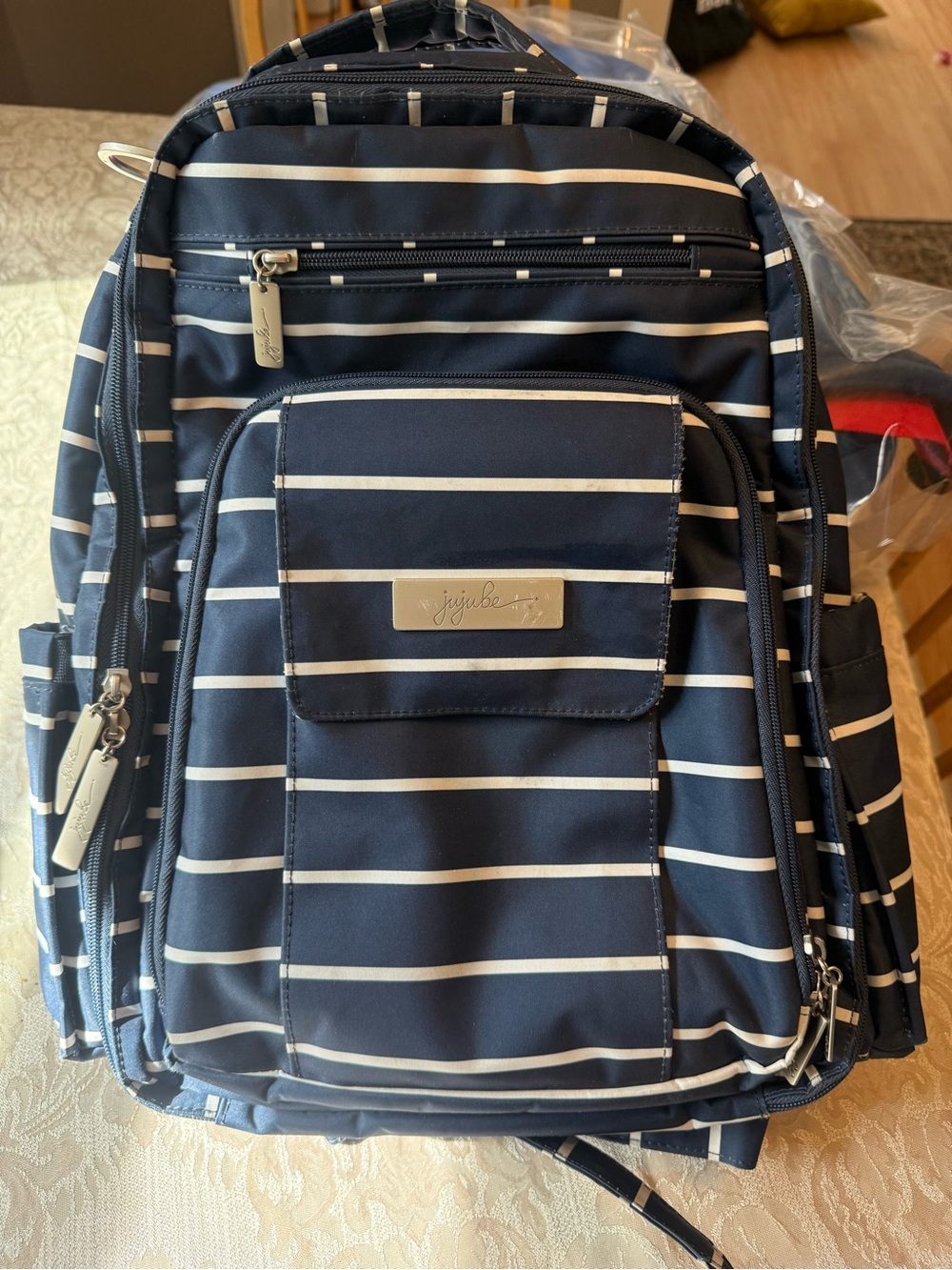 jujube Navy Striped Diaper Bag Backpack GUC